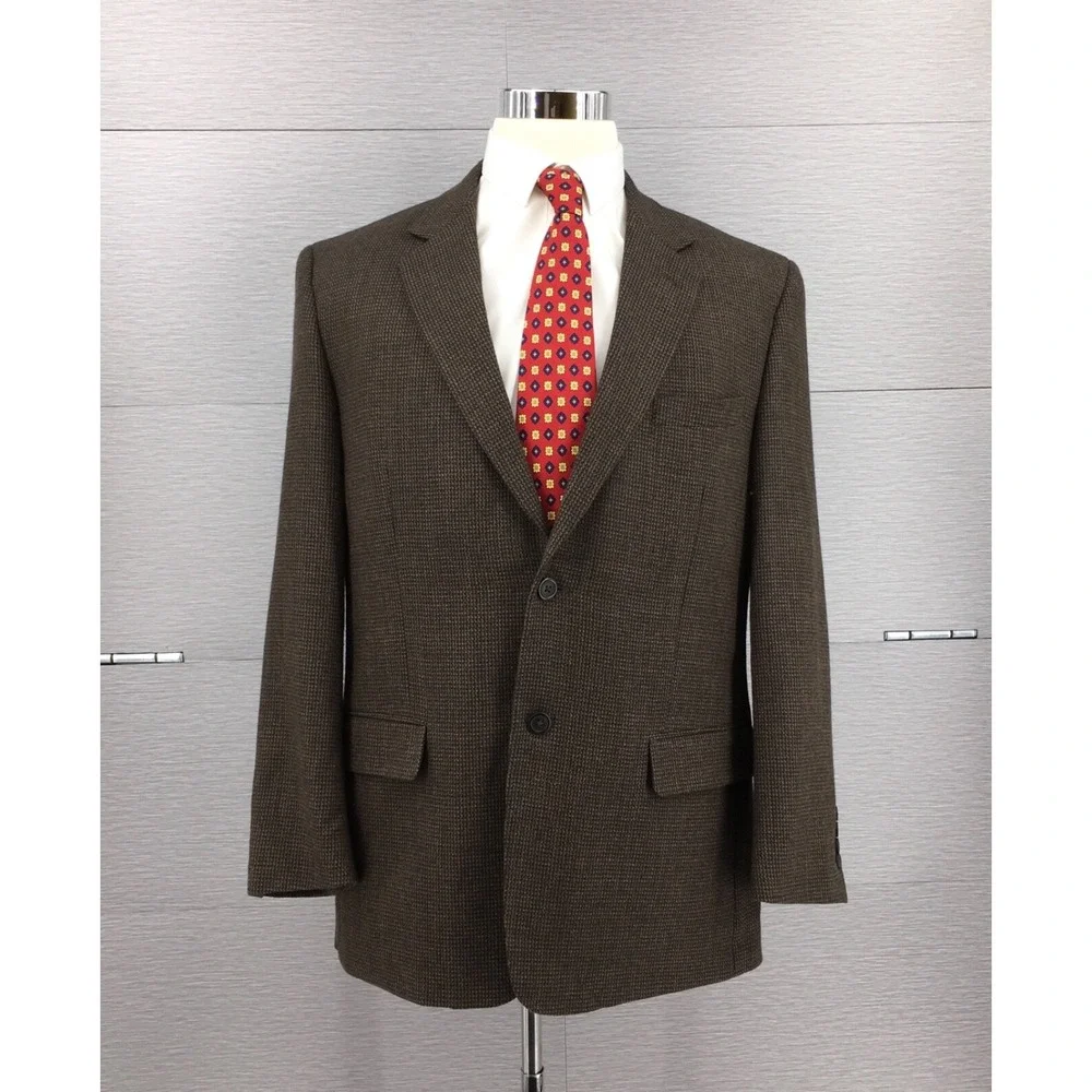 Pronto-Uomo‎ Men's Blazer Sport Coat 2-button 100% Lambswool Brown Size: 42R